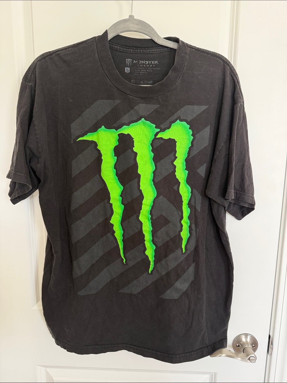 Men’s vintage Monster Black Graphic Logo T‑Shirt with Neon Green Print